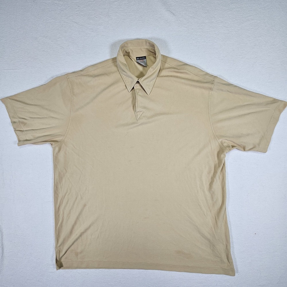Columbia XCO Tan Polo Shirt Mens Size XXL Short Sleeve Collar Pullover Stretch